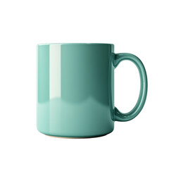 plain blue green ceramic coffee mug mockup with handle isolated on transparent background