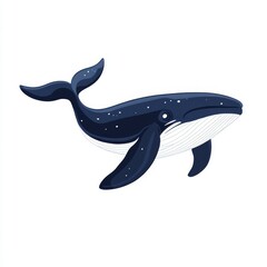 Fototapeta premium A Blue Whale Swimming Gracefully in a Deep Ocean Setting With Twinkling Stars and Gentle Waves at Night