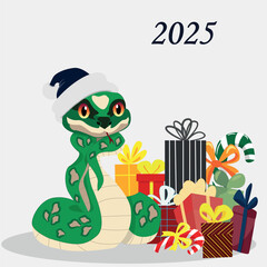 The symbol of the year 2025 is a snake with gifts, a poster vector image.