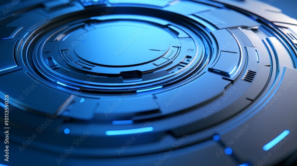 Poster an abstract technology background with round elements of the interface in neon lights styled after t