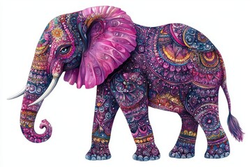 Obraz premium Colorful Elephant Adorned With Intricate Patterns on a Plain Background