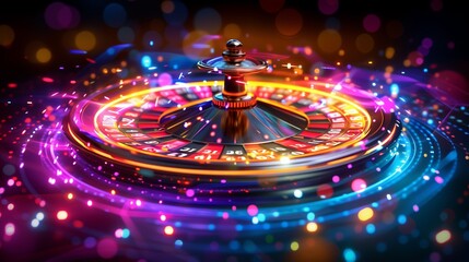 Vibrant roulette table spinning with colorful lights