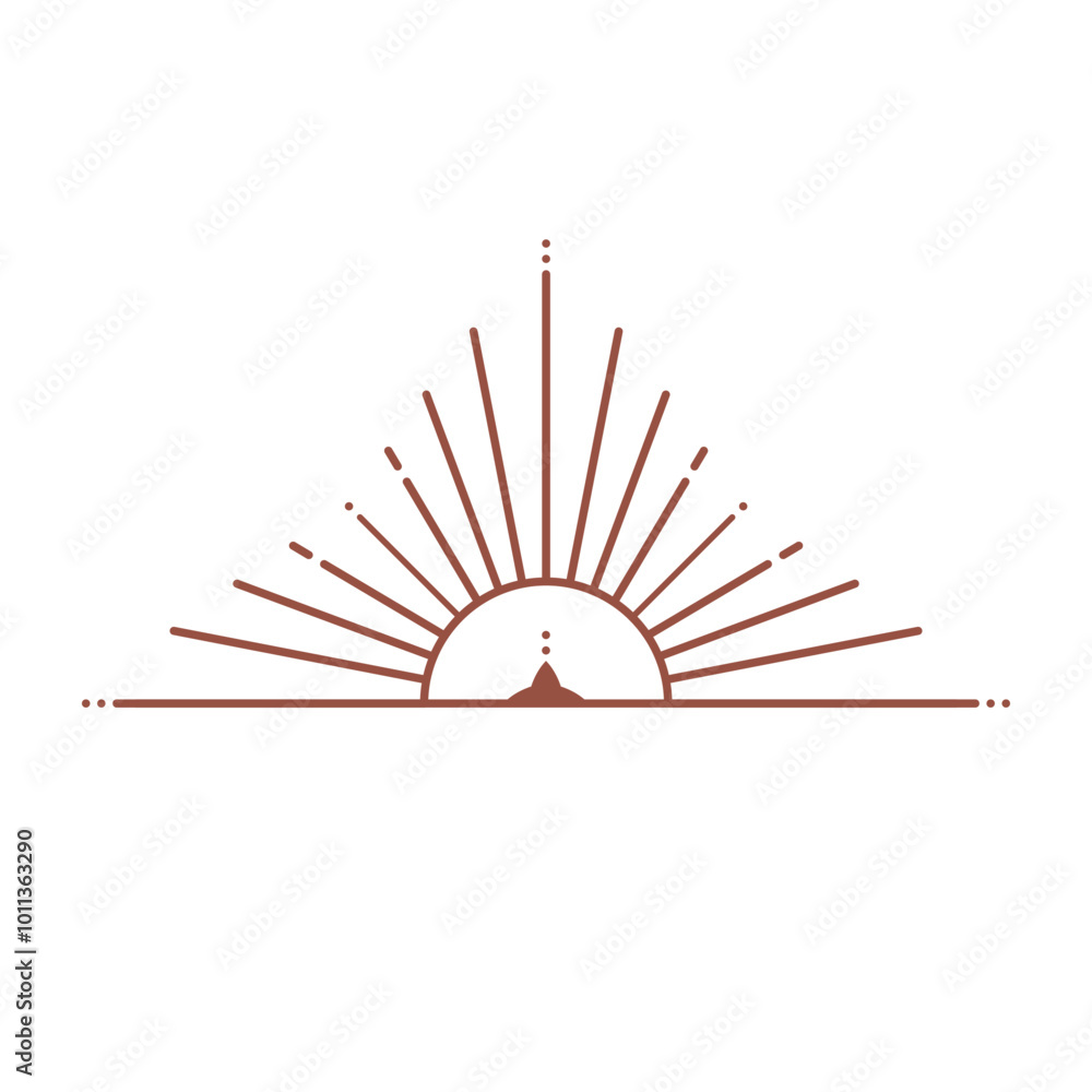 Wall mural vector bohemian logo design template with sun,sunburst and star. boho linear icon or symbol in trend