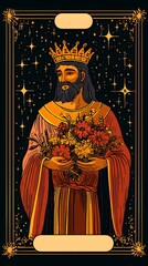 Fototapeta premium King figure with flowers on Tarot card design