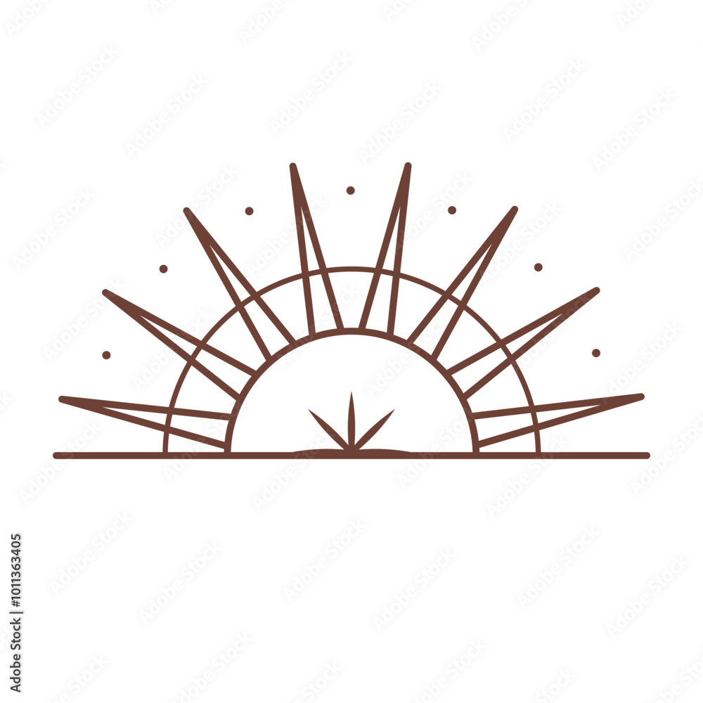 Wall mural vector bohemian logo design template with sun,sunburst and star. boho linear icon or symbol in trend