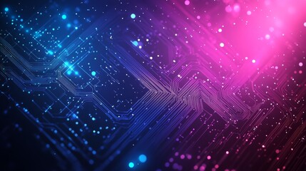 Colorful Abstract Digital Circuit Background With Glowing Particles and Light Effects