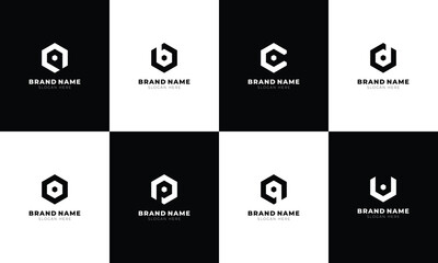 Polygon Shape Vector Lettermark Logos with Initials A, B, C, D, O, P, Q, and U