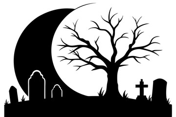 A Tranquil Graveyard Scene with Crooked Tombstones in a Mysterious Vector Illustration
