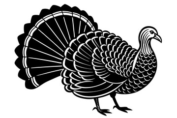 Artistic Turkey Line Art Vector Illustration Highlighting Fanned Feathers for Unique Creations





