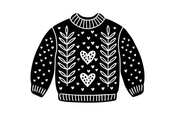 Detailed Line Art Vector Illustration of a Cozy Knitted Sweater Perfect for Warmth and Style
