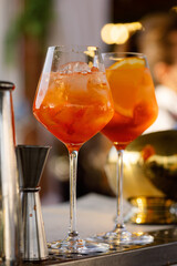 Two glasses of Aperol in the fresh air