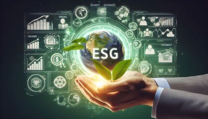 Fototapeta premium An image depicting the concept of ESG (Environmental, Social, and Governance) Risk Management representing sustainability, corporate responsibility, and ethical business practices.