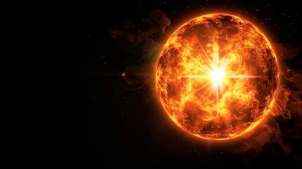Stunning depiction of a fiery sun with vibrant solar flares against a dark background, showcasing the power of our star.