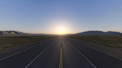Long-term success requires perseverance, illustrated in this endless road bathed in warm sunset light.