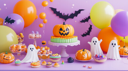 Obraz premium おばけとカボチャのデザートブッフェ