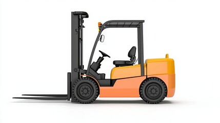 Orange Forklift in Profile View Ready for Warehouse Lifting Tasks During the Day