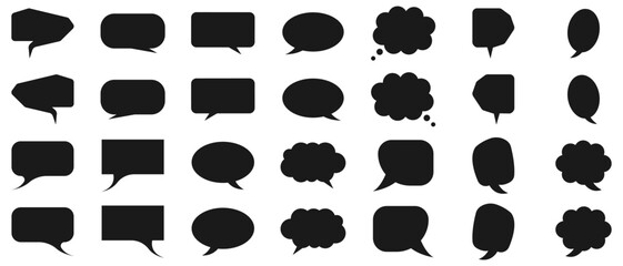 Set of speech bubbles for chat in different shapes.Cloud bubble silhouette, blank dialog balloon.Collection of vector message icons.