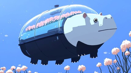 Fototapeta premium Baby pygmy hippo in a time machine