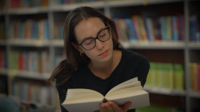 A Thoughtful Reader Engaged in Deep Contemplation in a Library Surrounded by Many Books