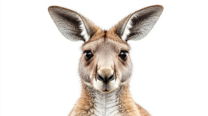 Obraz premium A Close-Up of a Young Kangaroo Showcasing Its Distinctive Features Against a White Background
