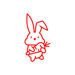 Bunny Rabbit walking with holding carrot  line art style vector illustration