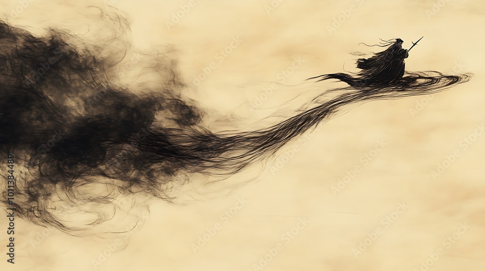 Poster a smooth, flowing ink on parchment background with a large, clear area for text