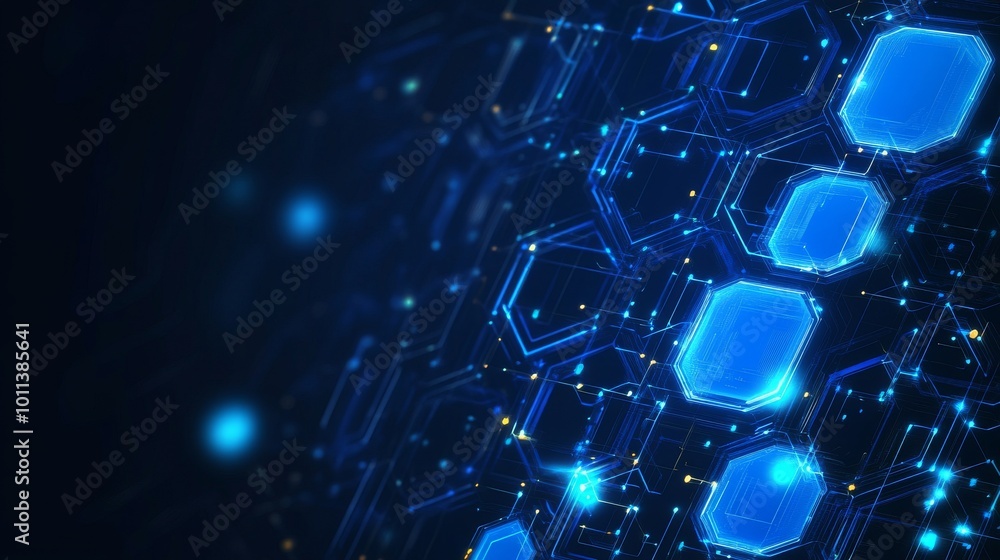 Poster a sci-fi modern hexagon texture for cyberspace background. neon hexagon grid.