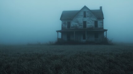 A Fog-Shrouded Abandoned House in the Country