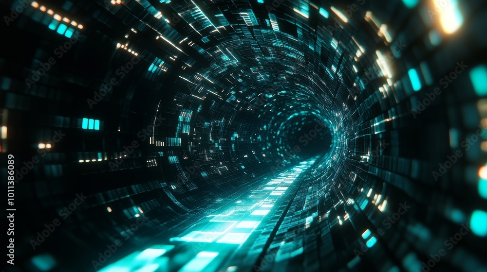 Poster cyberspace background of a digital tunnel. abstract futuristic texture with hexagons. bright funnel 