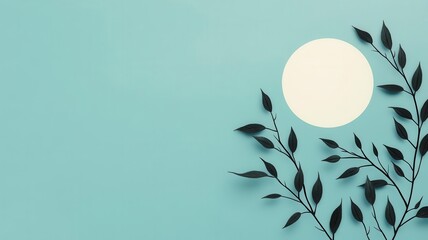 Thin tree branches silhouetted against a soft, moonlit background, minimalist design