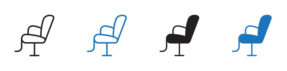 Barber chair icon linear graphics set vector in black
