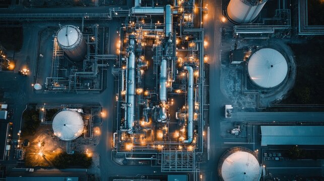 A natural gas-to-liquid (GTL) plant converting natural gas into liquid fuels such as diesel and jet fuel, offering a cleaner and more sustainable fuel alternative