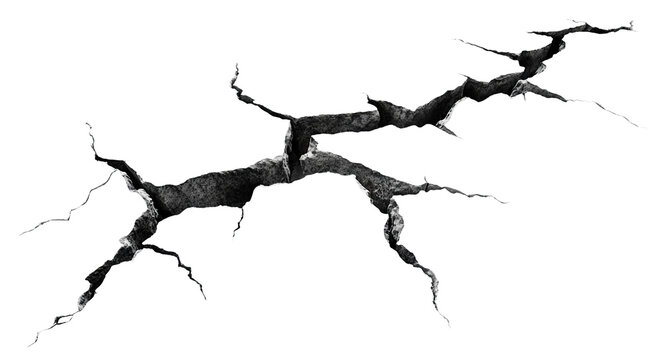 Large crack with sharp edges, isolated on transparent cutout background