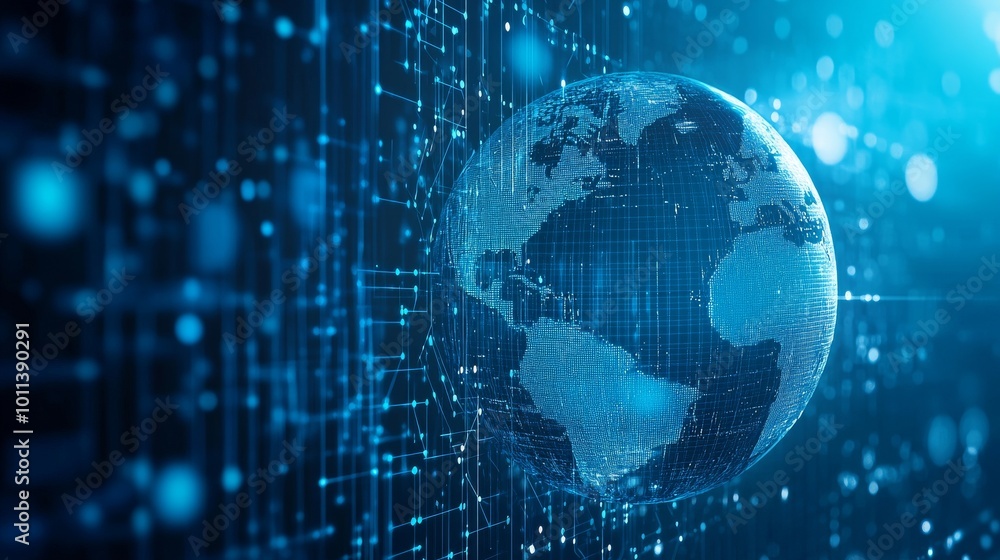 Poster in this 3d rendering of cyberspace, a global online internet network and internet of things iot conc