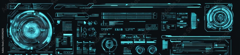 Poster ui elements set. virtual gui. callouts, headers, frames, information roles, and display windows.