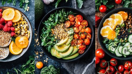 A delicious and colorful collage of three health-focused dishes, perfect for promoting a social media giveaway aimed at nutritionists