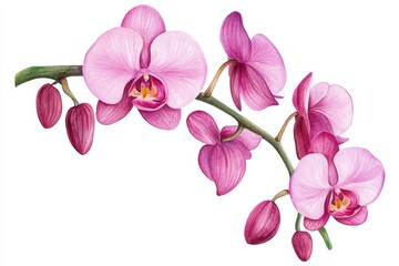 Obraz premium Delicate pink orchids on a white background, showcasing floral beauty.