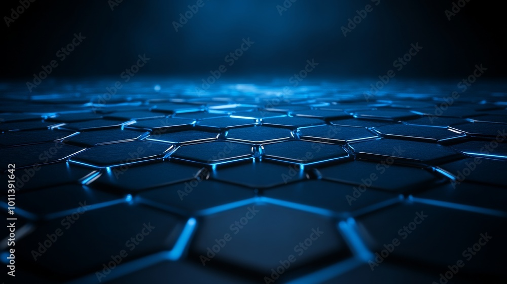 Poster an abstract hexagon glows in neon. a user interface in which the hexagon glows in neon.