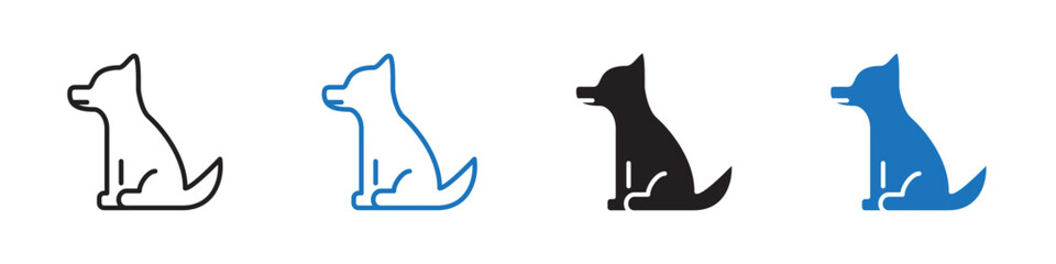 Dog icon linear graphics set vector in black