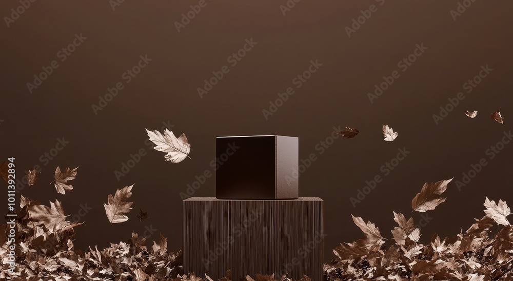 Poster this is a three-dimensional rendering of a wooden platform with glass copy space on a natural brown 