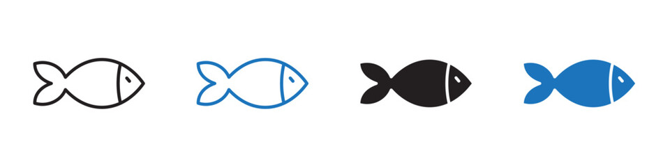 Fish icon linear graphics set vector in black