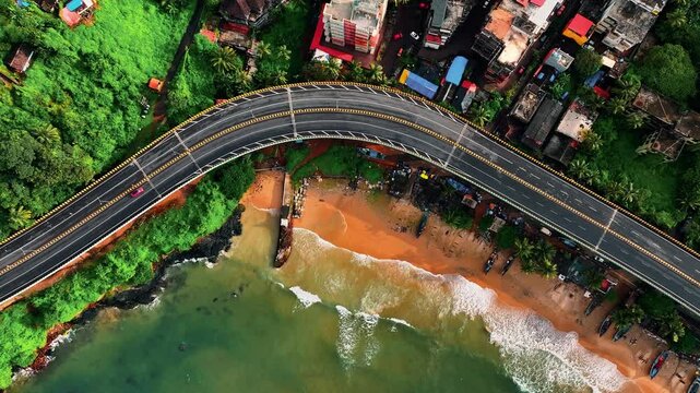The overall scene captures the intersection of urban development, nature, and the serene coastal environment, making it a perfect travel or tourism-related stock video