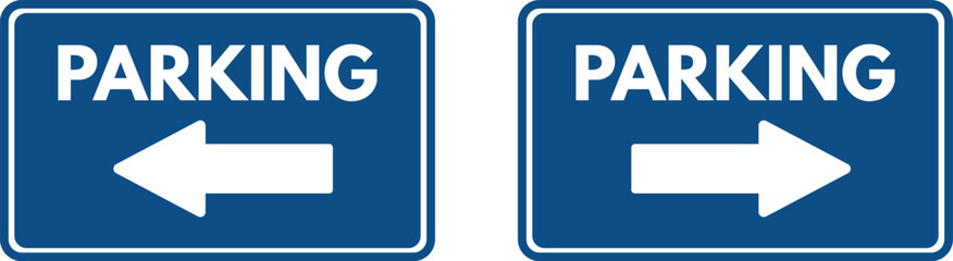 Parking right and left icon set . Blue parking sign direction rectangular . Vector illustration