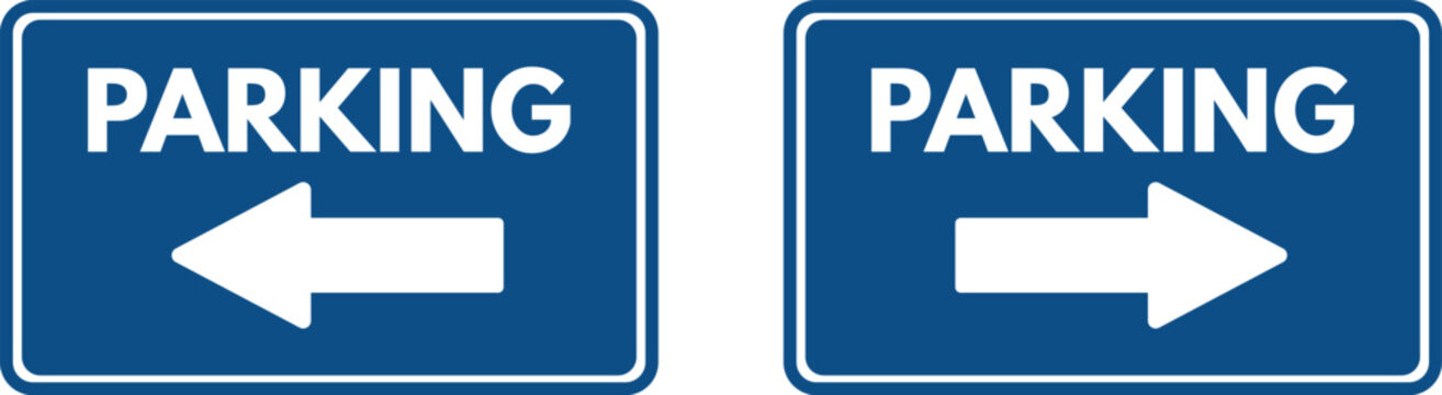 Parking right and left icon set . Blue parking sign direction rectangular . Vector illustration