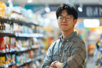 Fototapeta premium Young adult Asian male retail sales associate