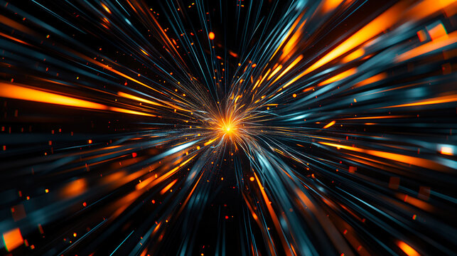 Abstract bright background, multi-colored light spots and flying sparks and light rays