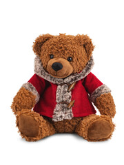 vintage stuffed toy, brown teddy bear, isolate on white background