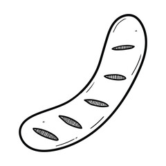Hand drawn doodle fried sausage on white background.