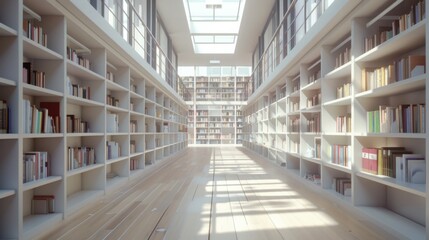Modern Library Interior with Wooden Floors and Shelves