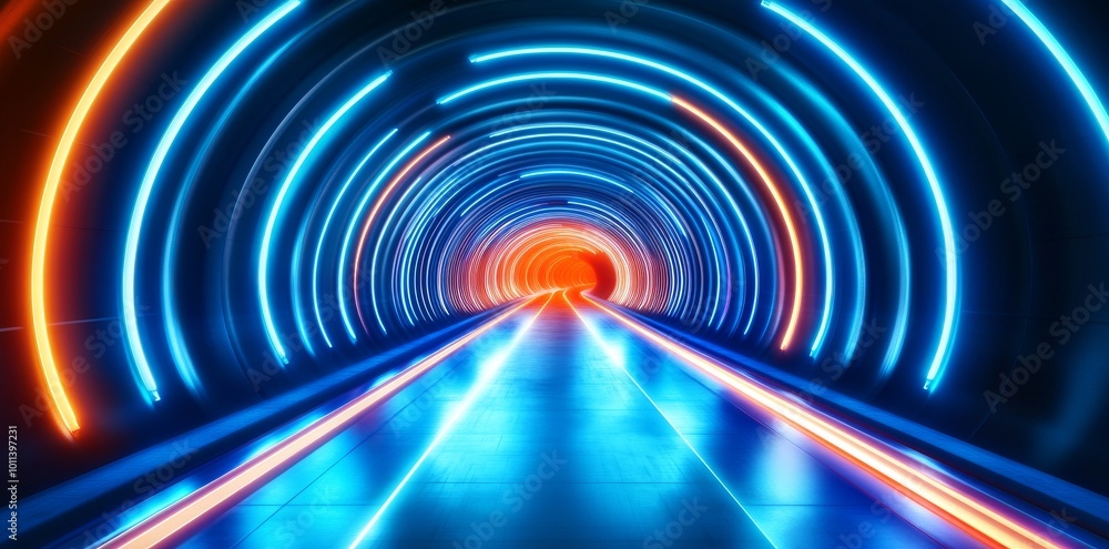 Aufkleber round illuminated lines with motion blur, 3d rendering. 360-degree seamless panoramic view.